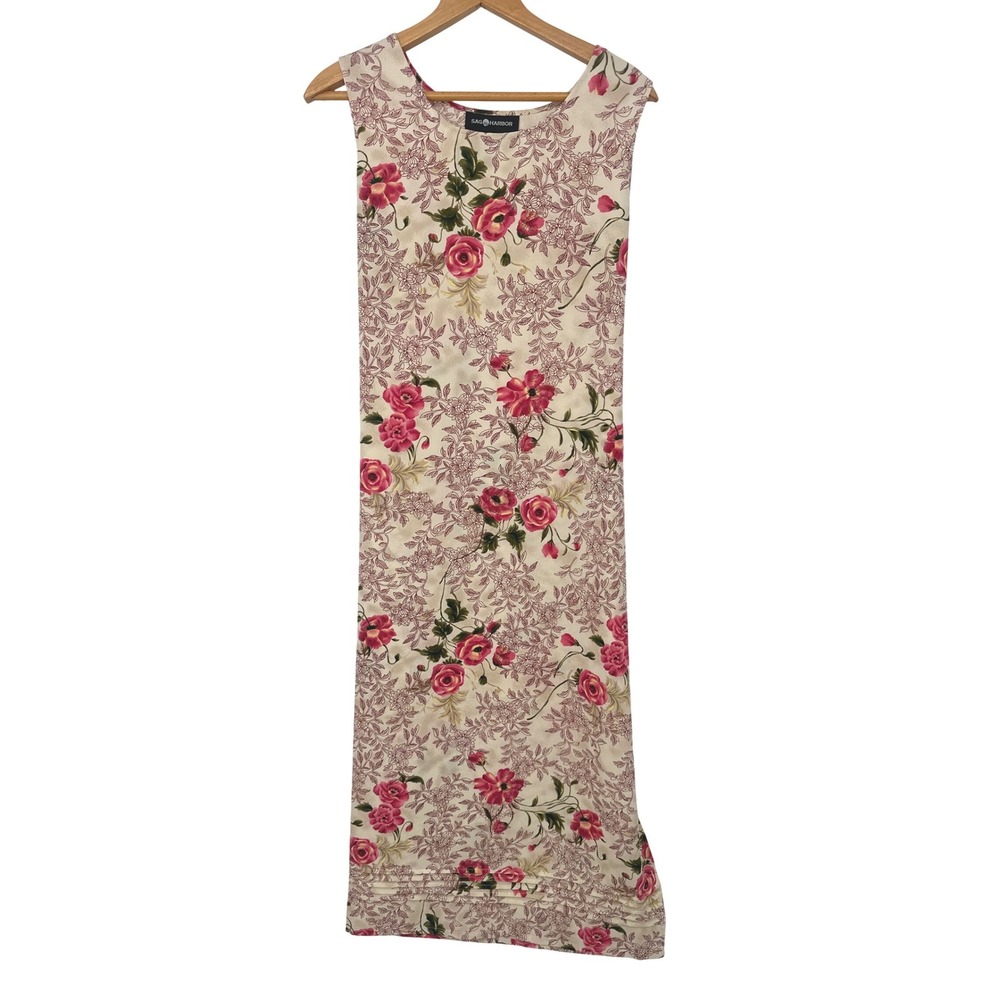 Vintage Sag Harbor Maxi Dress 12 Floral Tie Back Cottagecore 90s Modest Flowy